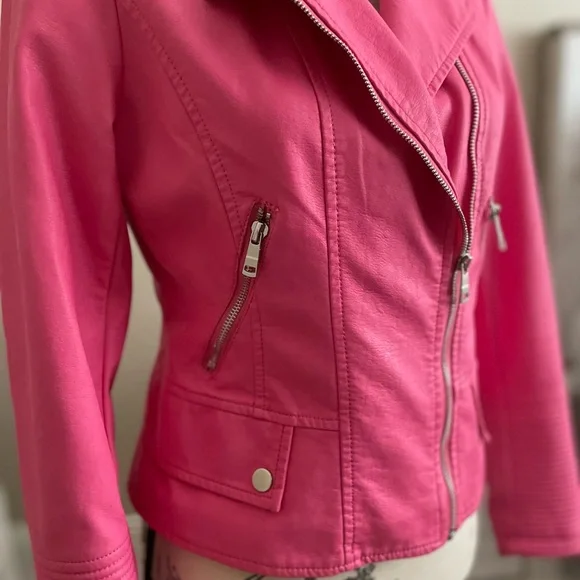 Vibrant Pink Leather Motorcycle Jacket - Picture 4 of 12